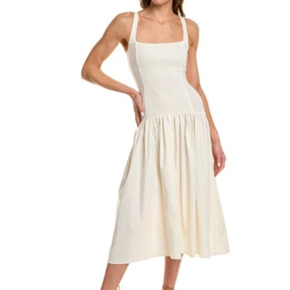 Weworewhat - Sleeveless Ribbed Bodice Midi Dress in WHITE